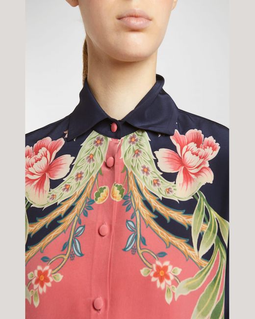 Etro Enchanted Floral Long-Sleeve Silk Engineered Shirt