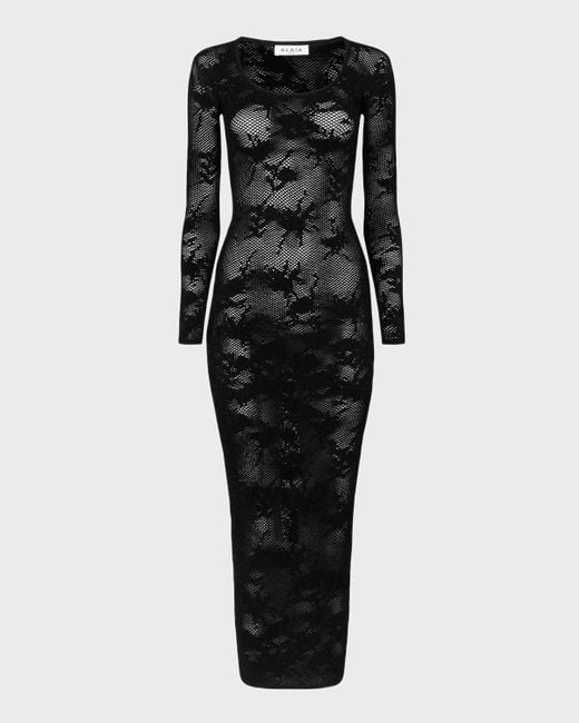 Alaïa Black Lace Detail Midi Dress