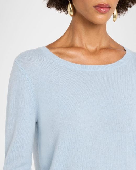 Neiman Marcus Blue Cashmere Basic Crewneck Top