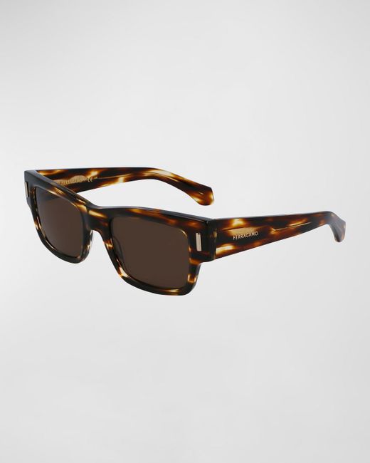 Ferragamo Brown Rivets Acetate Rectangle Sunglasses, 53Mm for men