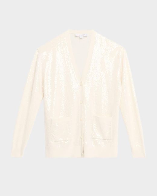 Michael Kors Natural Embellished Sequin Oversized Cashmere Cardigan
