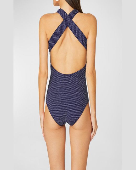 Shoshanna Blue High-Neck One-Piece Swimsuit
