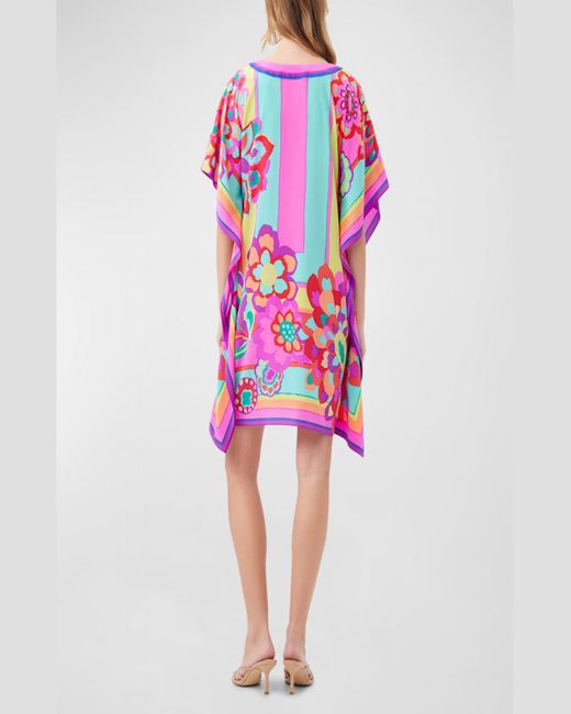 Trina Turk Pink Theodora Floral-Print Caftan Mini Dress