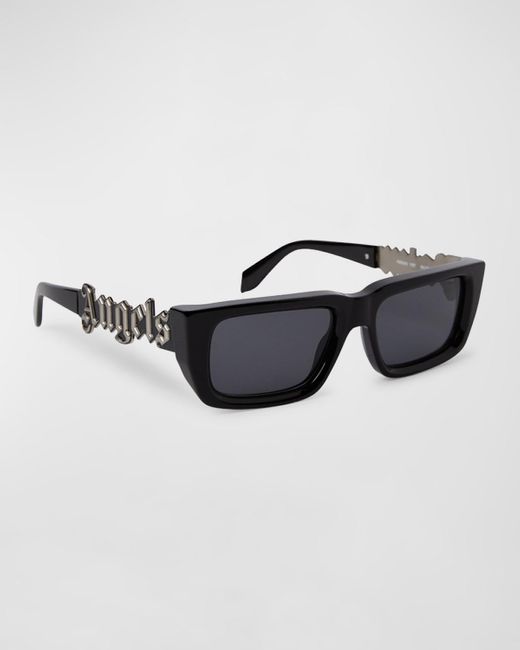 Palm Angels Black Milford Acetate Rectangle Sunglasses for men