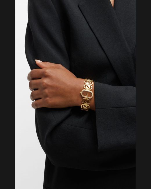 Fendi Metallic O'lock Horizontal Oval Bracelet Watch With Diamonds