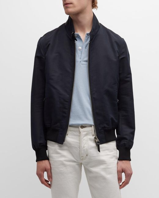 Tom Ford Blue Harrington Cotton-Silk Blouson Jacket for men