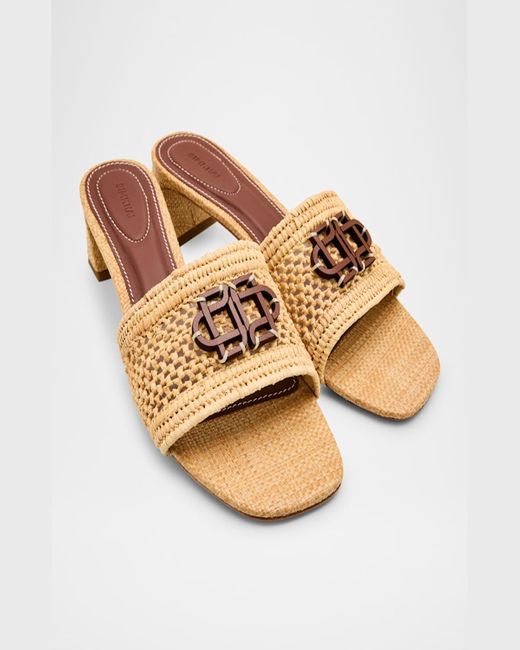 Jonathan Simkhai Natural Sydney Raffia Monogram Slide Sandals