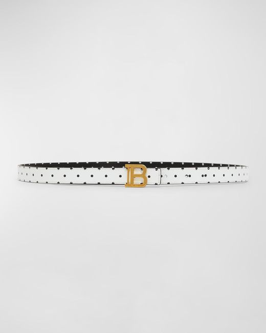 Balmain White B-Monogram Polka-Dot Reversible Belt
