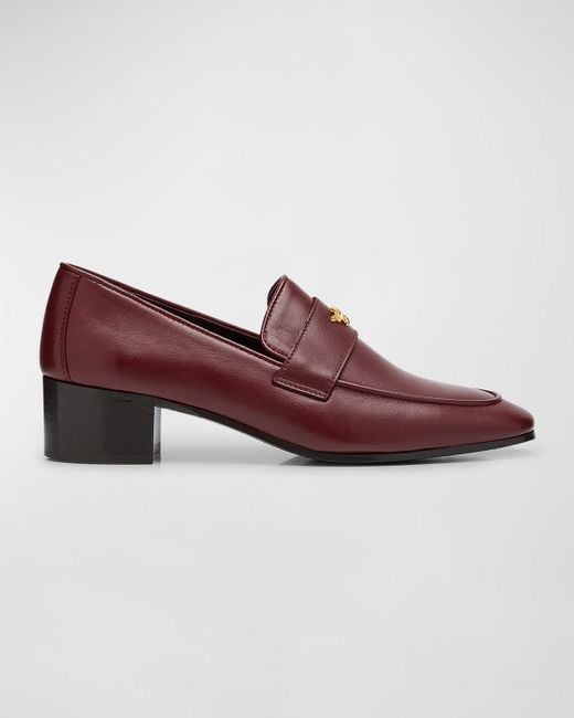 Bougeotte Red Leather Medallion Heeled Loafers
