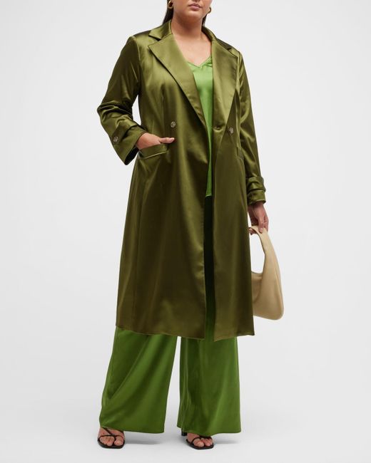 Gabriella Rossetti Green Caterina Belted Stretch Satin Trench Coat