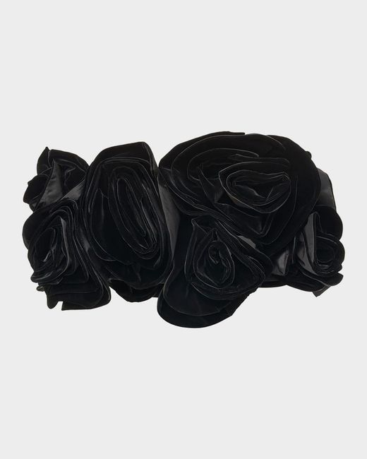 Carolina Herrera Black Draped Flower Off-The-Shoulder Crop Top