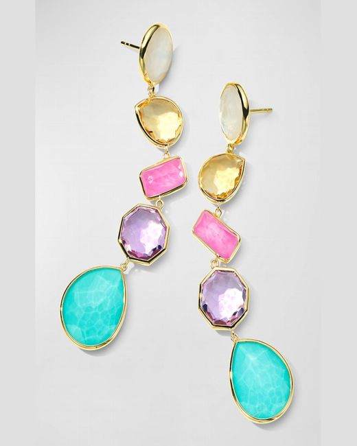 Ippolita White 18k Rock Candy Large 5-stone Linear Post Earrings In Summer Rainbow 2 Version A