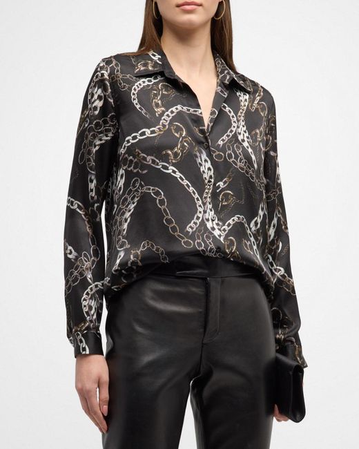 L'Agence Black Tyler Button-front Silk Blouse