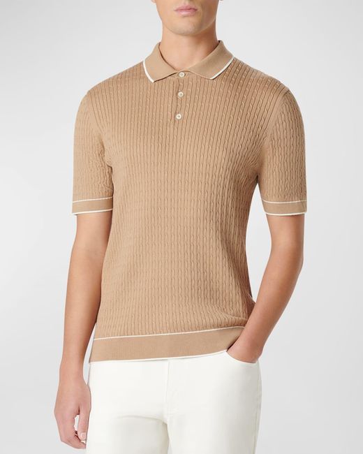 Bugatchi Natural Cable-Knit Polo Sweater for men