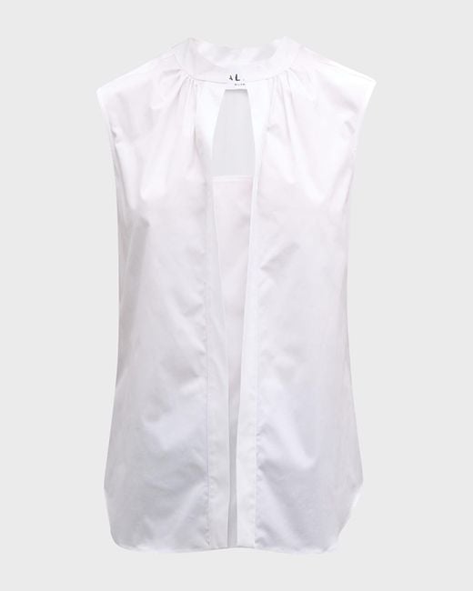 Callas Milano White Olympia Sleeveless Split-Neck Blouse