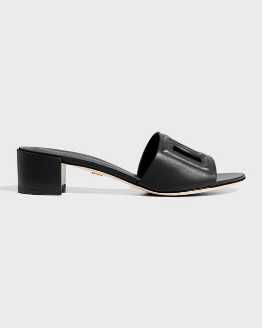 Dolce & Gabbana Black Dg Cutout Leather Slide Sandals