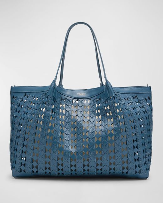Serapian Blue Secret Mosaic Cutout Leather Tote Bag