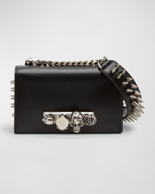 Alexander McQueen Black Mini Skull Spike Leather Shoulder Bag