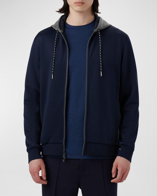 Bugatchi Blue Soft Touch Full-Zip Hooded Jacket for men