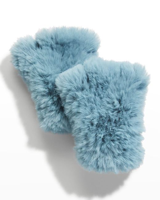 Surell Blue Faux Fur Knitted Fingerless Mittens