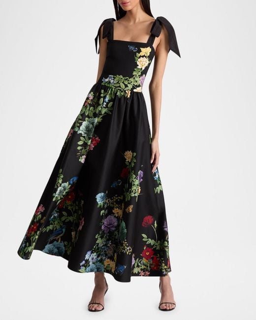 Alice + Olivia Oriana Tie Strap Drop-Waist Midi Dress in Black