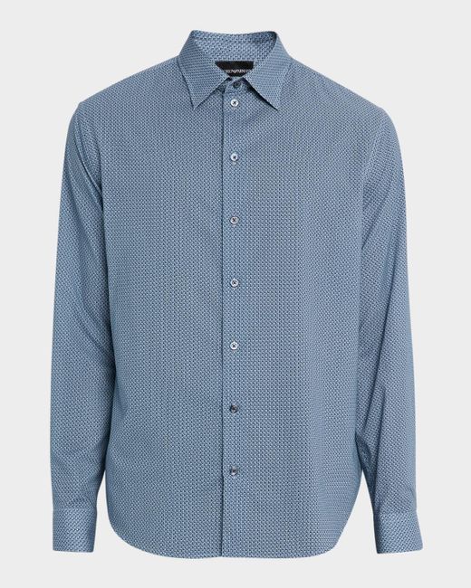 Emporio Armani Blue Cotton Diagonal Wave Sport Shirt for men