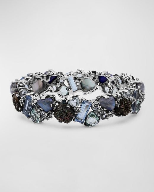 Stephen Dweck Metallic Mother-of-pearl And Blue Topaz Open-close Bangle In Sterling Silver