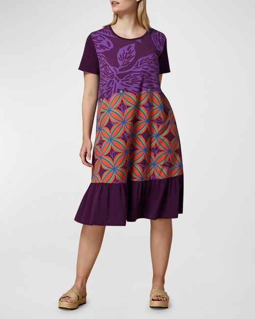 Marina Rinaldi Purple Plus Size Piroga Floral-Print Jersey Midi Dress