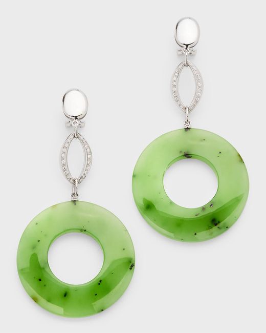 Sanalitro Green 18k White Gold Jade Earrings With Diamonds