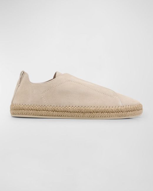Zegna Natural Triple Stitch Suede Espadrille Sneakers for men