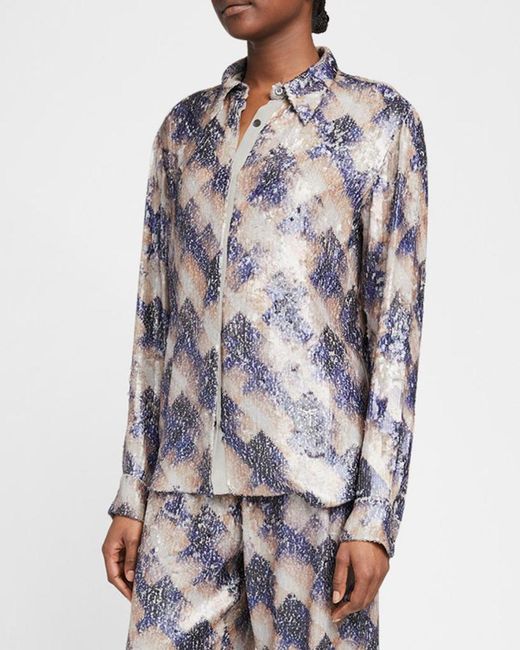 Dries Van Noten White Chowy Sequined Button-Front Blouse