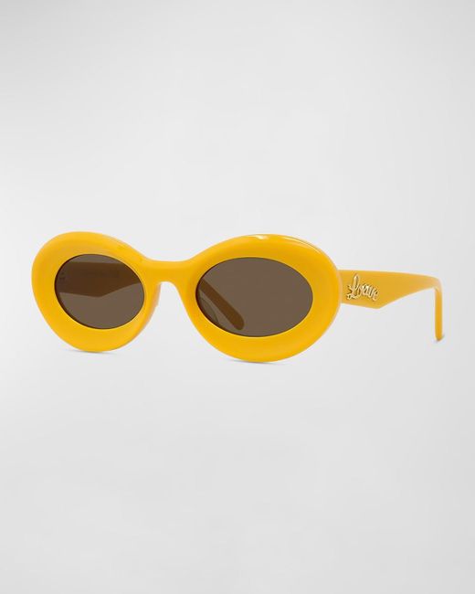Loewe Yellow Curvy Logo Acetate Oval Sunglasses