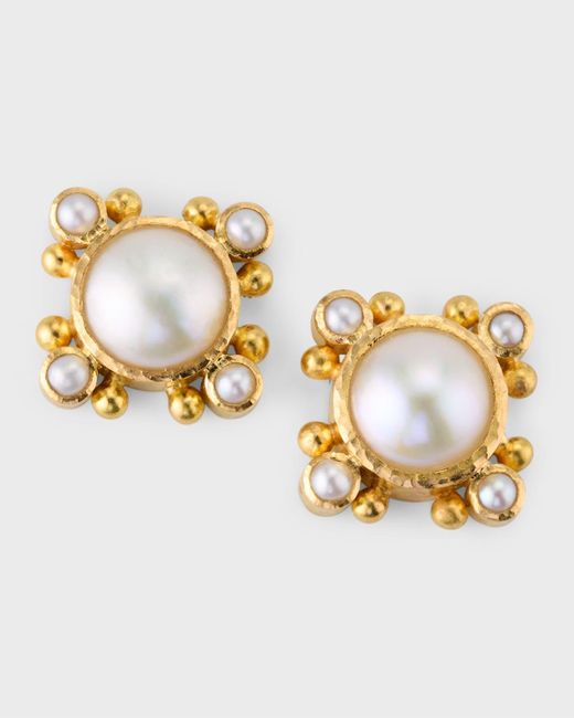 Elizabeth Locke Metallic 19k White Mabe Pearl Stud Earrings