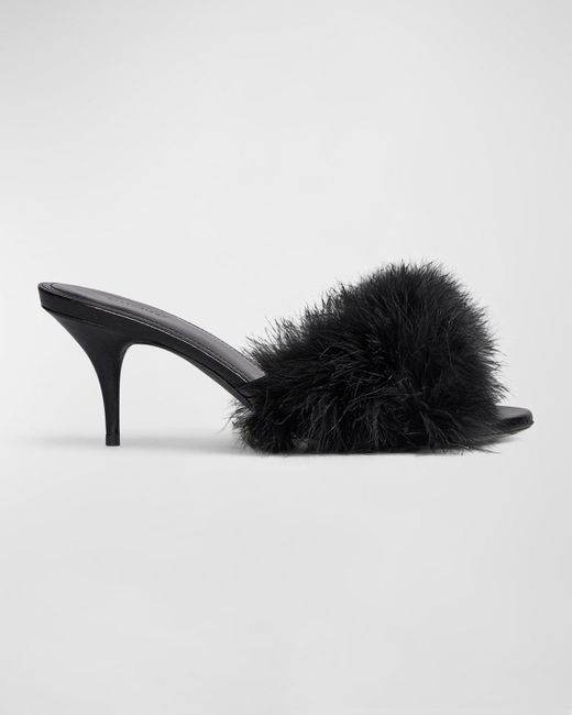Balenciaga Black Boudoir Feather Mule Sandals