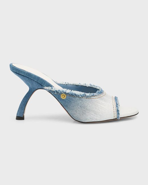 Piferi Blue Tiana Frayed Denim Mule Sandals