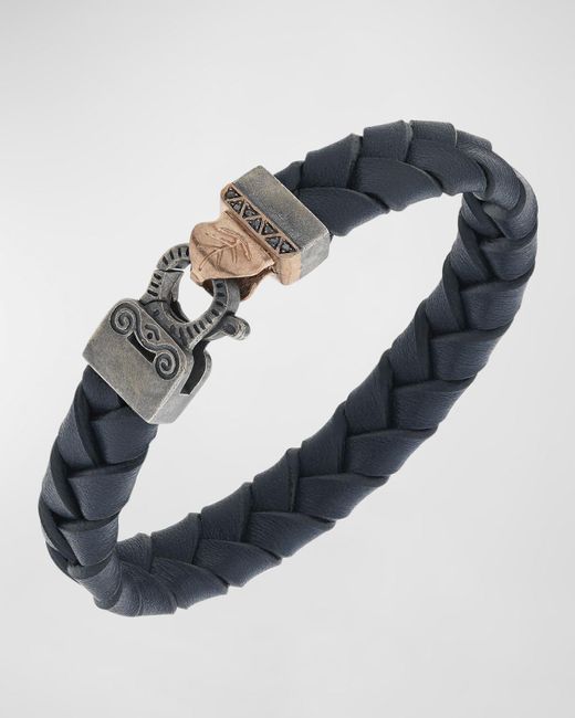 MARCO DAL MASO Blue Flaming Tongue Wide Leather Bracelet for men