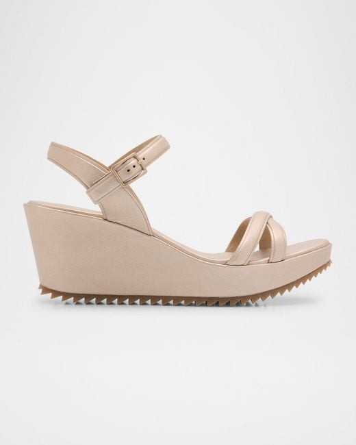 Pedro Garcia Natural Finoa Metallic Leather Low Wedge Sandals