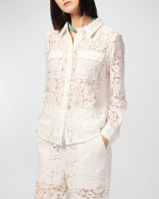 Cami NYC Natural Rosalind Silk Crochet Lace Button-Front Top