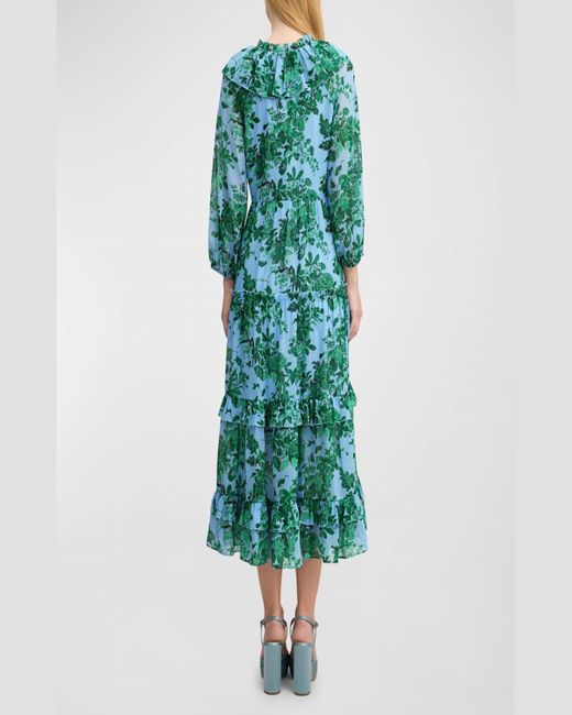 L.K.Bennett Blue Eleanor Tiered Floral-Print Ruffle Midi Dress