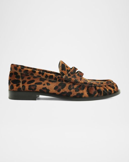SCHUTZ SHOES Brown Tyche Calf Hair Penny Loafers