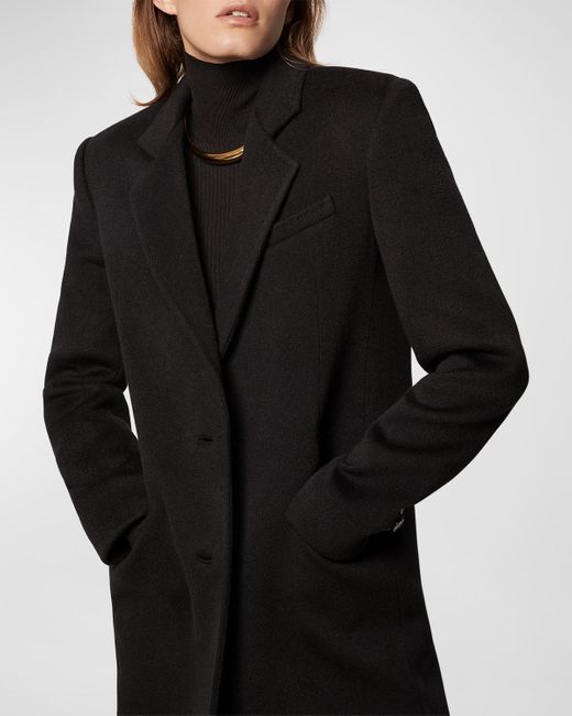 Another Tomorrow Black Cashmere Blend Tailored Peacoat