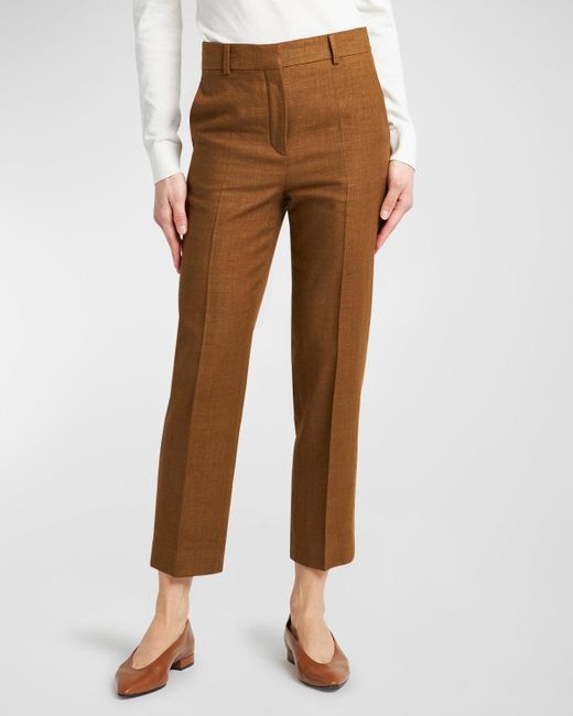 Loro Piana Brown Structured Straight-leg Ankle Linen-wool Pants