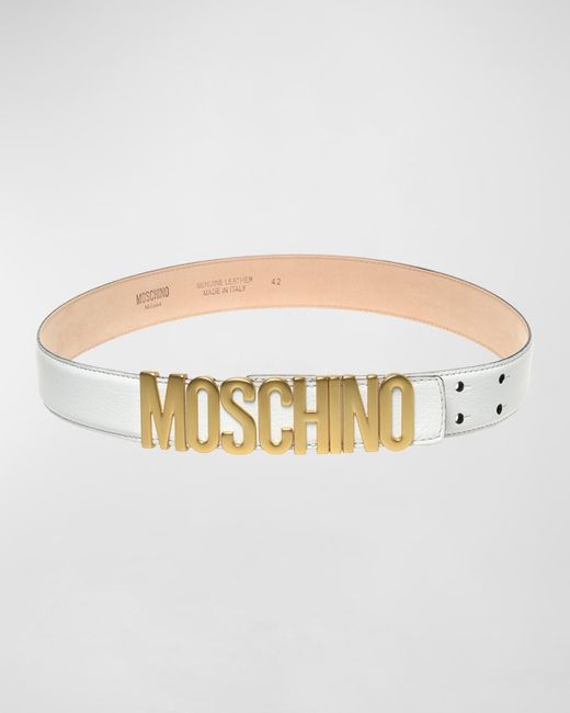 Moschino White Leather Logo-buckle Belt for men