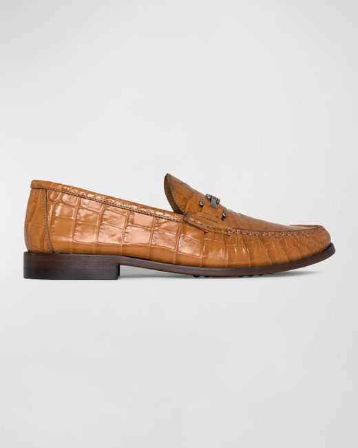 Donald J Pliner Brown Emmett Croc-effect Leather Bit Loafers for men