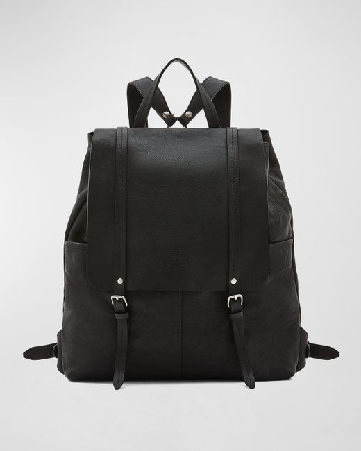 Il Bisonte Black Trappola Leather Drawstring Backpack for men