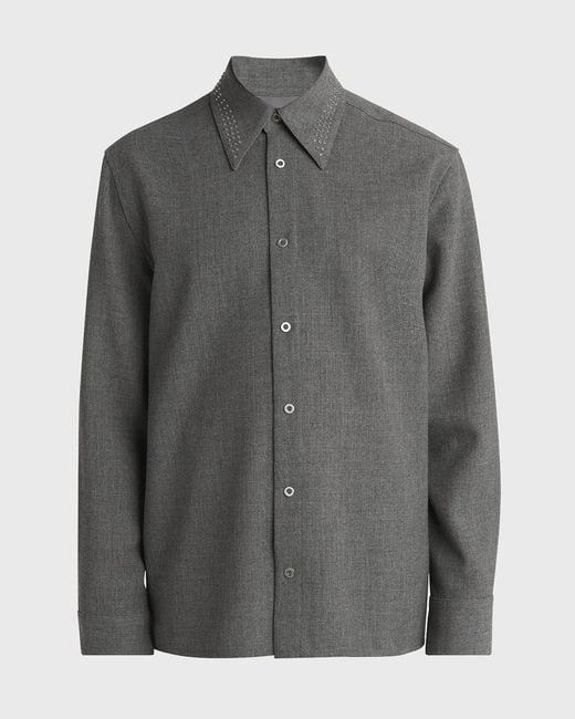 Jil Sander Gray Apos;S Studded-Collar Wool Button-Down Shirt for men
