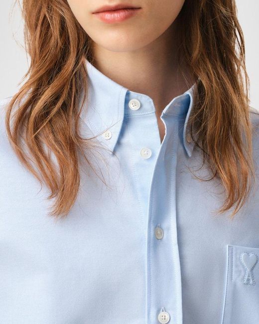 AMI Blue Oversized Cropped Button-Down Shirt