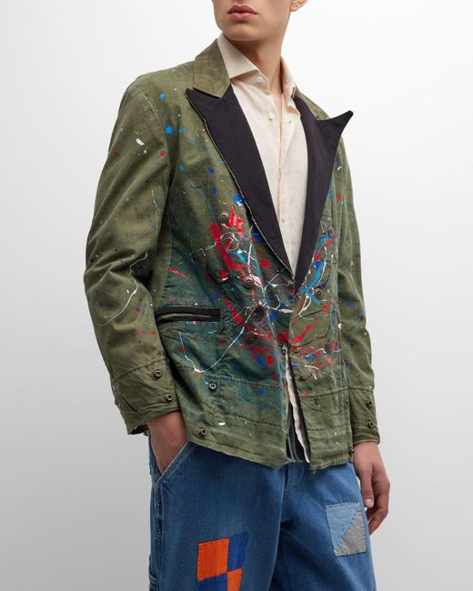Greg Lauren Green Tent Paint Splatter Tuxedo Jacket for men
