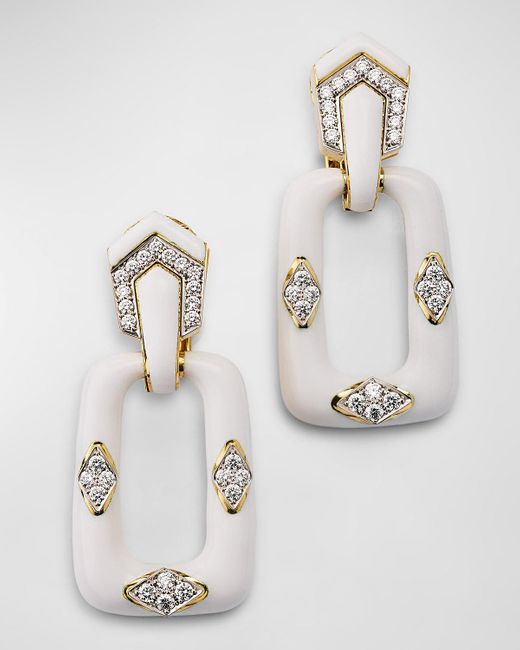 David Webb White 18K And Platinum Enamel Diamond Convertible Earrings
