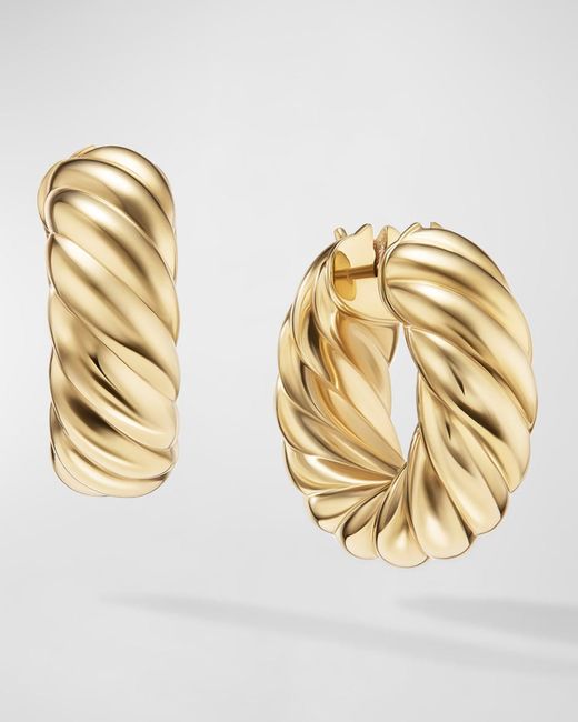 David Yurman Metallic Sculpted Cable Hoop Earrings In 18k Gold, 9mm, 1"l
